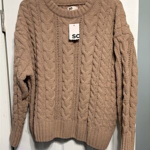SO Women's Cable Knit Sweater - Tan